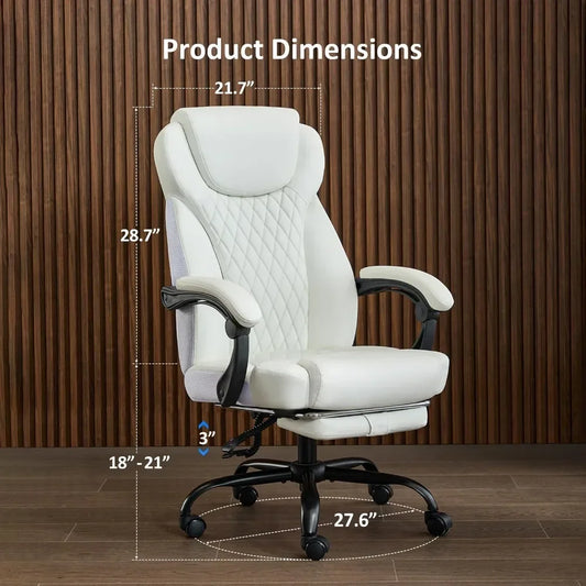 Big and Tall Office Chair with Foot Rest Ergonomic Home Office Desk Chairs Reclining High Back Leather Chair