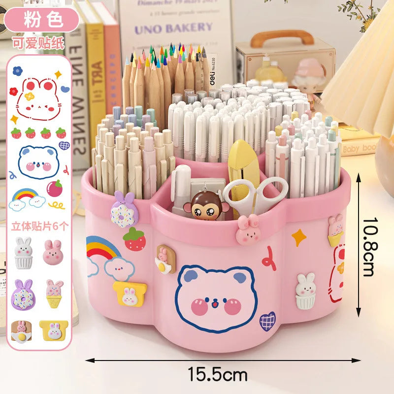 Large Capacity Desk Accessories 306 ° Rotation Cute Pen Holder Stationery Organizer Pencil Storage Office