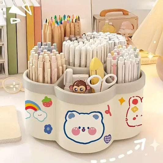 Large Capacity Desk Accessories 306 ° Rotation Cute Pen Holder Stationery Organizer Pencil Storage Office