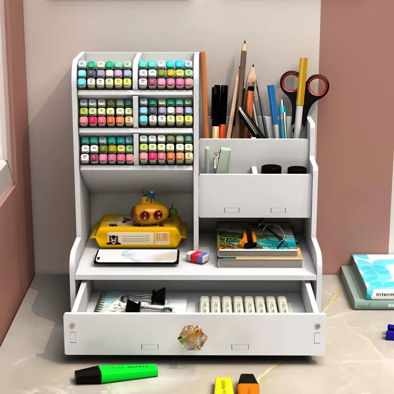 Mark Pen Pencil Holder Wooden Desk Organizers Shelves Accessories Desktop Stationery Organizer Bookshelf Office