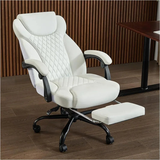 Big and Tall Office Chair with Foot Rest Ergonomic Home Office Desk Chairs Reclining High Back Leather Chair