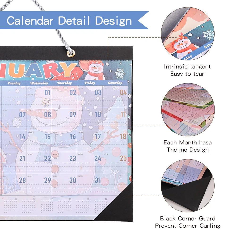 2025 Colorful Pattern Wall Calendar Daily Planner Study Organizing Check-in Message Hanging Calendar