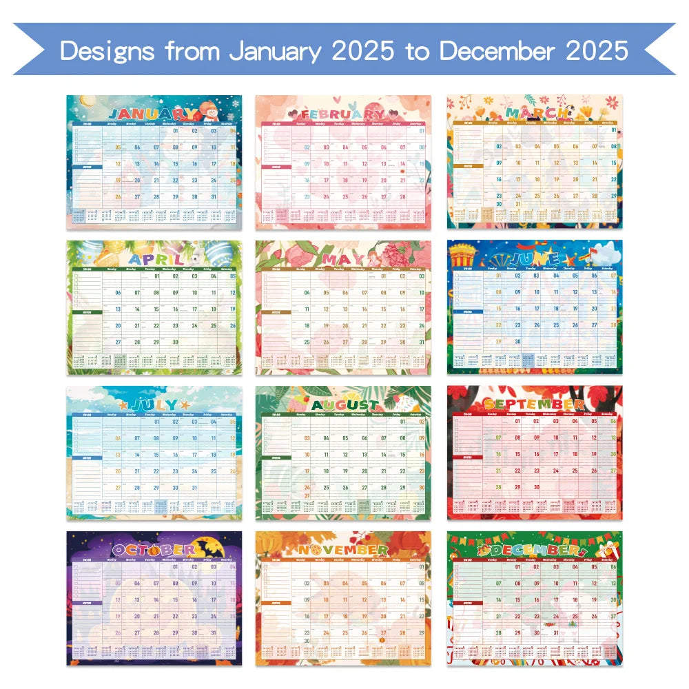 2025 Colorful Pattern Wall Calendar Daily Planner Study Organizing Check-in Message Hanging Calendar