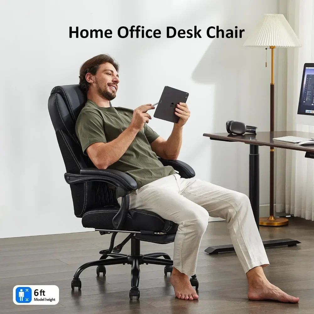 Big and Tall Office Chair with Foot Rest Ergonomic Home Office Desk Chairs Reclining High Back Leather Chair