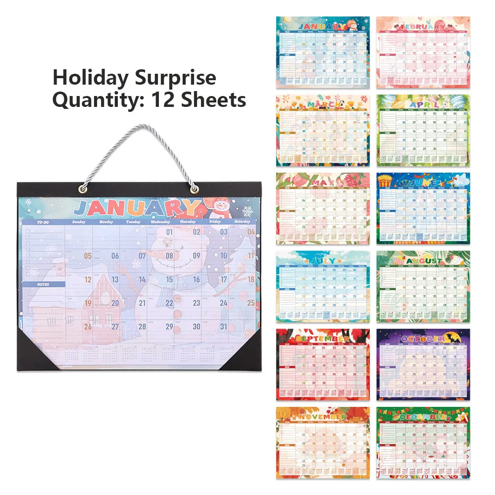 2025 Colorful Pattern Wall Calendar Daily Planner Study Organizing Check-in Message Hanging Calendar