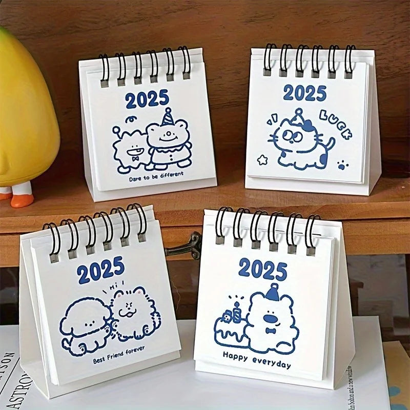 2025 Mini Animal Desk Calendars (4pcs) - Pocket-Sized Flip Planners for Study, Office & Daily Organization
