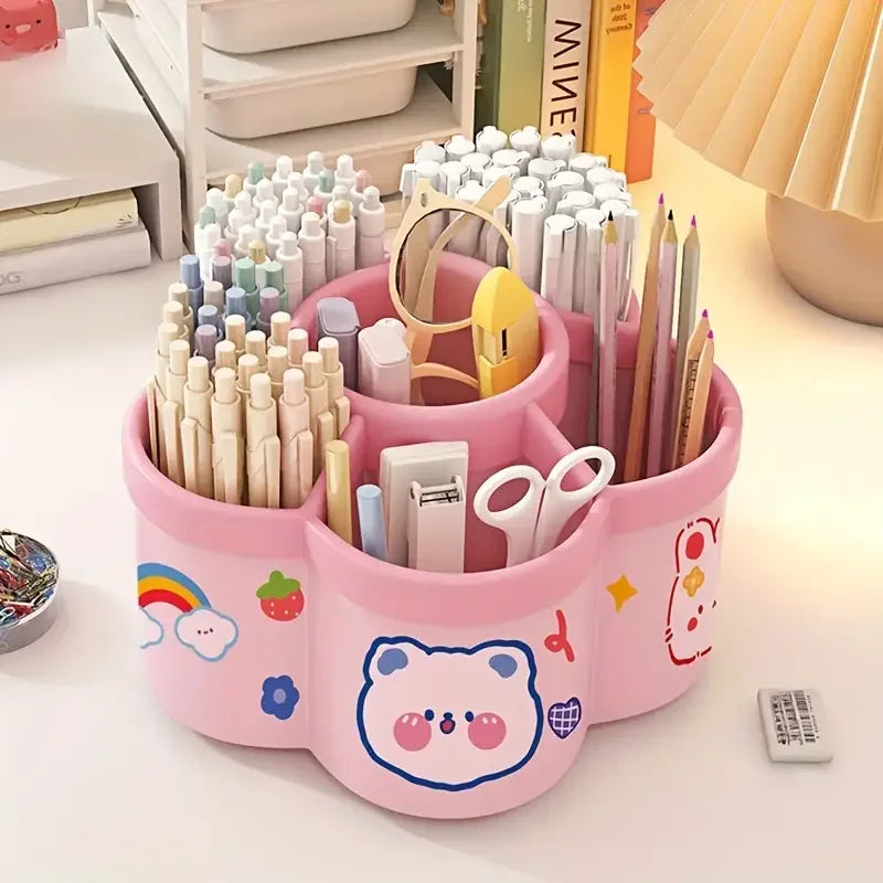 Large Capacity Desk Accessories 306 ° Rotation Cute Pen Holder Stationery Organizer Pencil Storage Office