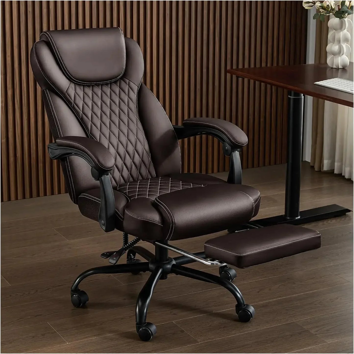 Big and Tall Office Chair with Foot Rest Ergonomic Home Office Desk Chairs Reclining High Back Leather Chair