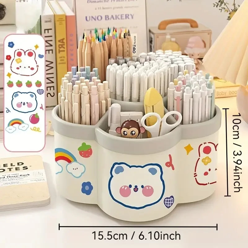Large Capacity Desk Accessories 306 ° Rotation Cute Pen Holder Stationery Organizer Pencil Storage Office