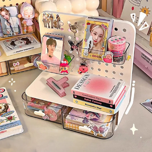 1 Pcs Desktop Perforated Board Storage Box Stationery Sorting Rack Desk Office Cosmetics Storage Rack Pen