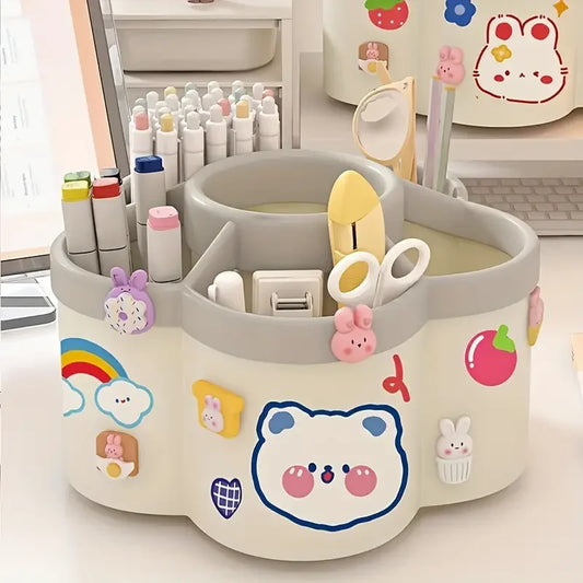 Large Capacity Desk Accessories 306 ° Rotation Cute Pen Holder Stationery Organizer Pencil Storage Office