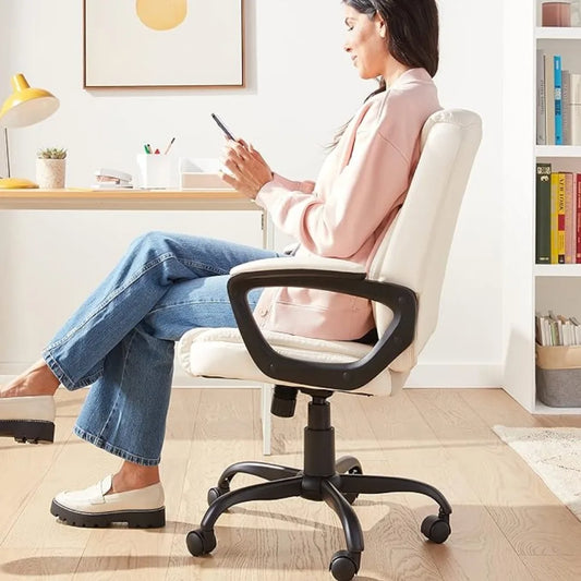 WQ16 Mid Back Office Chair Ribbed PU Leather Executive Modern Adjustable Home Office Chair Vintage Comfortable