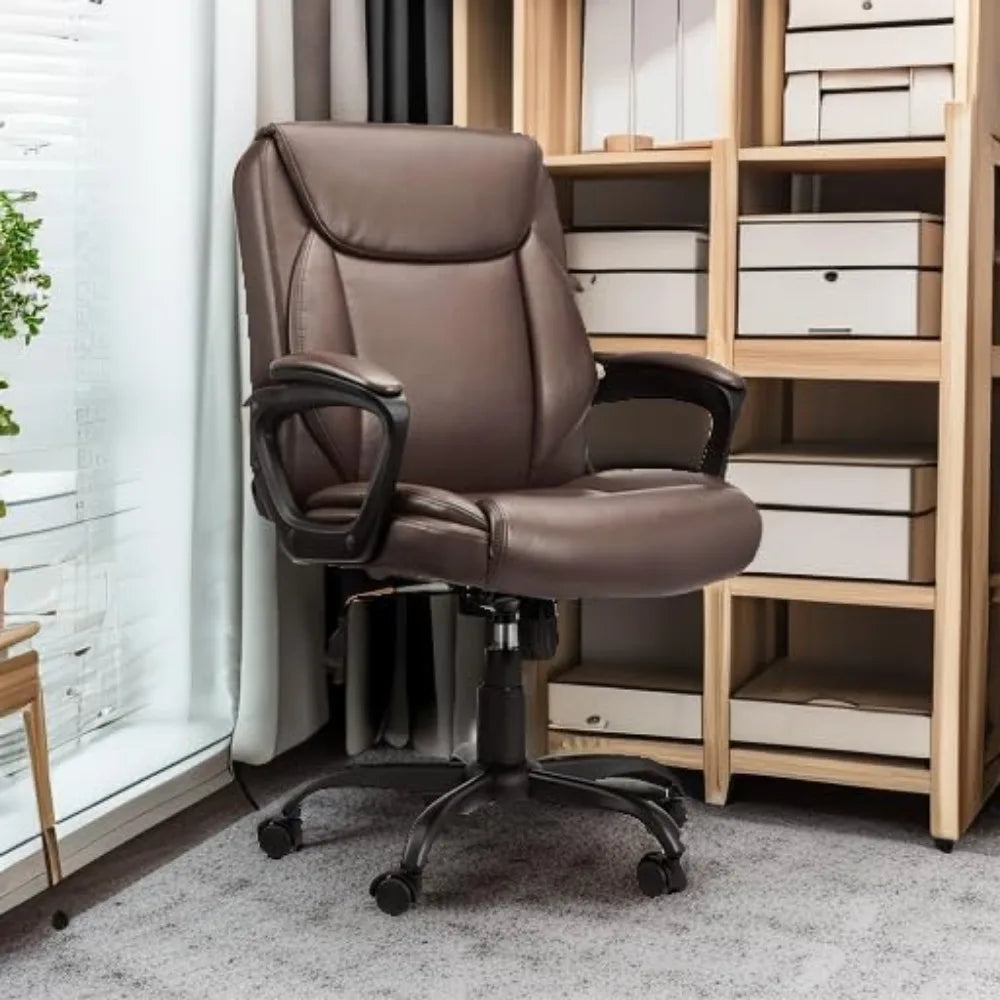 WQ16 Mid Back Office Chair Ribbed PU Leather Executive Modern Adjustable Home Office Chair Vintage Comfortable