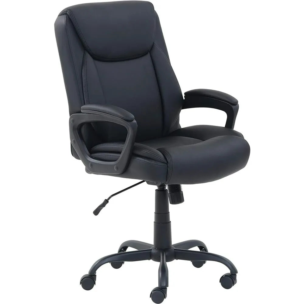 WQ16 Mid Back Office Chair Ribbed PU Leather Executive Modern Adjustable Home Office Chair Vintage Comfortable