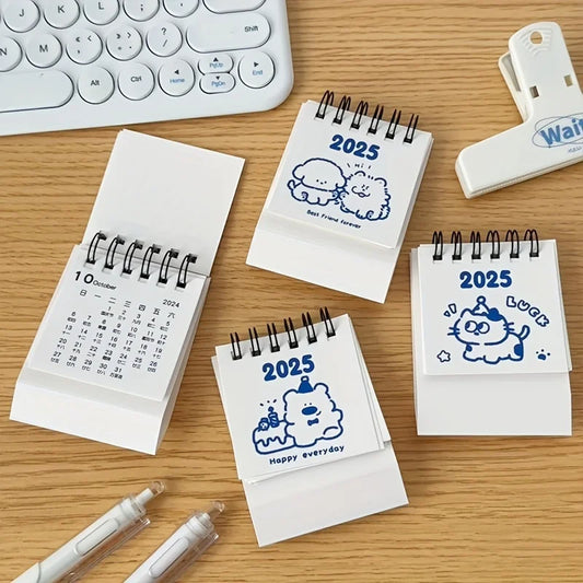 2025 Mini Animal Desk Calendars (4pcs) - Pocket-Sized Flip Planners for Study, Office & Daily Organization