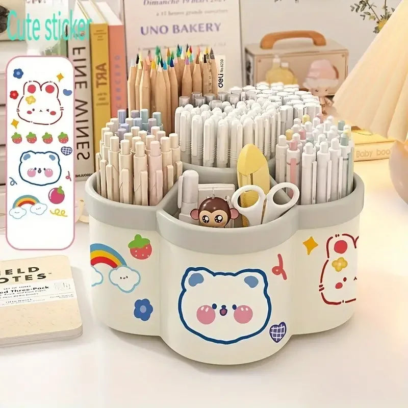 Large Capacity Desk Accessories 306 ° Rotation Cute Pen Holder Stationery Organizer Pencil Storage Office
