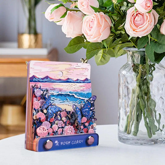 2025 Paper Carving Sticky Note Calendar Creative Rose Coast Time Piece Calendar 3D Memo Pad Calendar