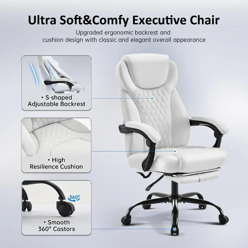 Big and Tall Office Chair with Foot Rest Ergonomic Home Office Desk Chairs Reclining High Back Leather Chair