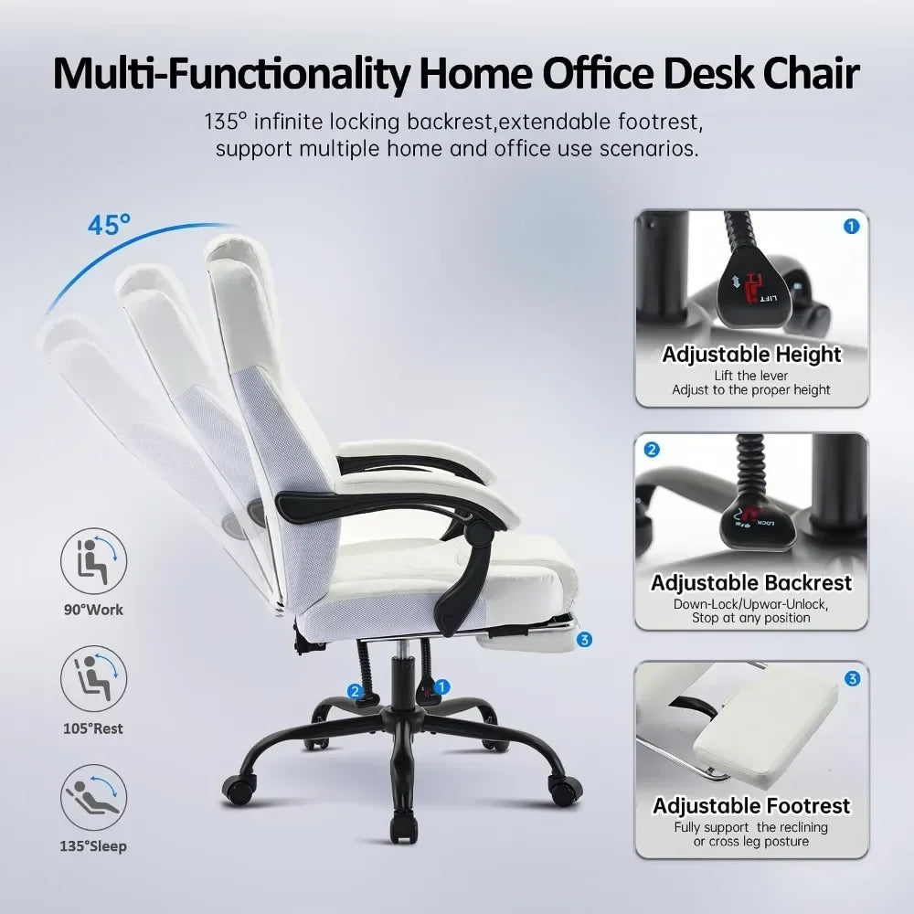 Big and Tall Office Chair with Foot Rest Ergonomic Home Office Desk Chairs Reclining High Back Leather Chair