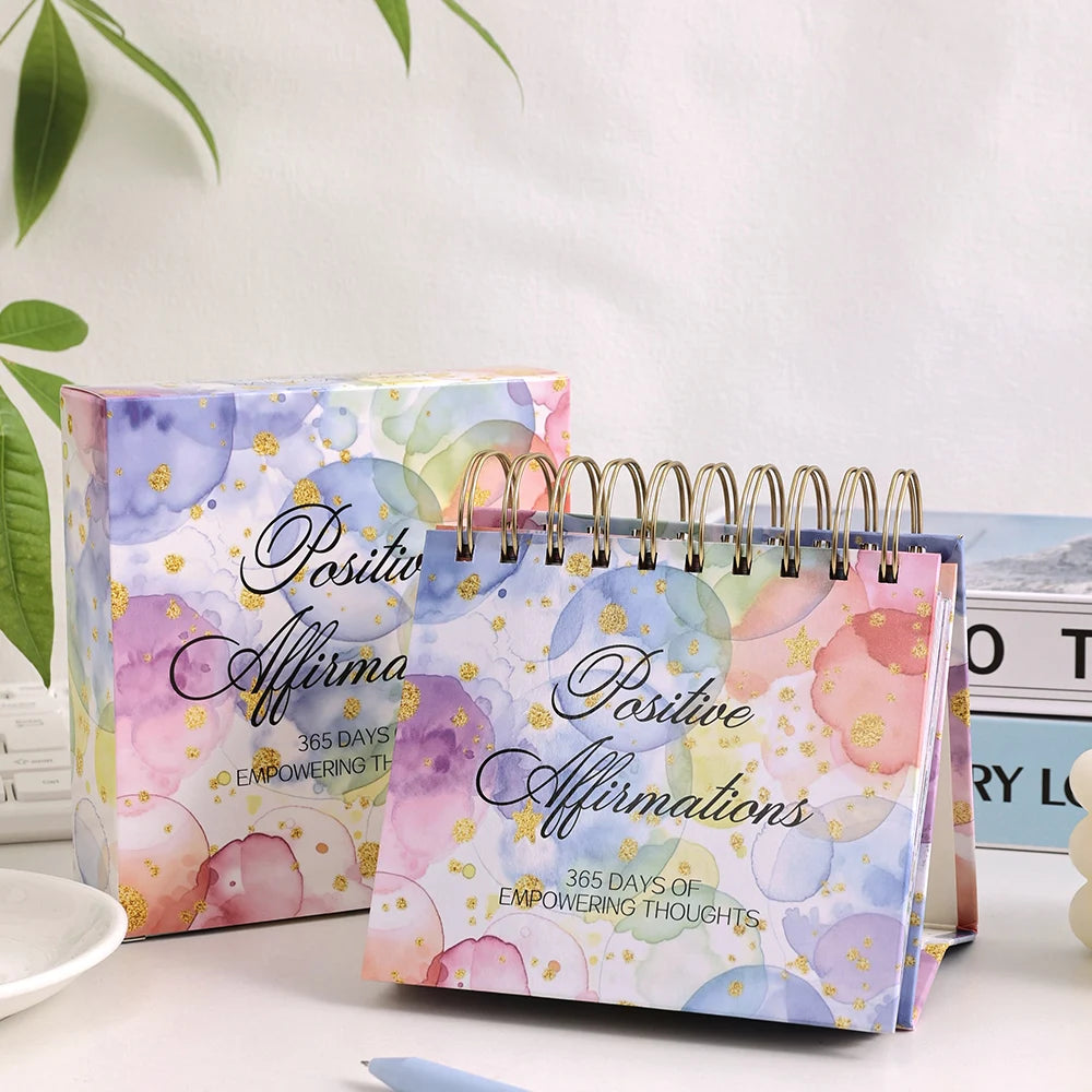 365 Days Colorful Positive Affirmations Desk Calendar 2025 Standing Flip Coil Desktop Calendar With Inspirational