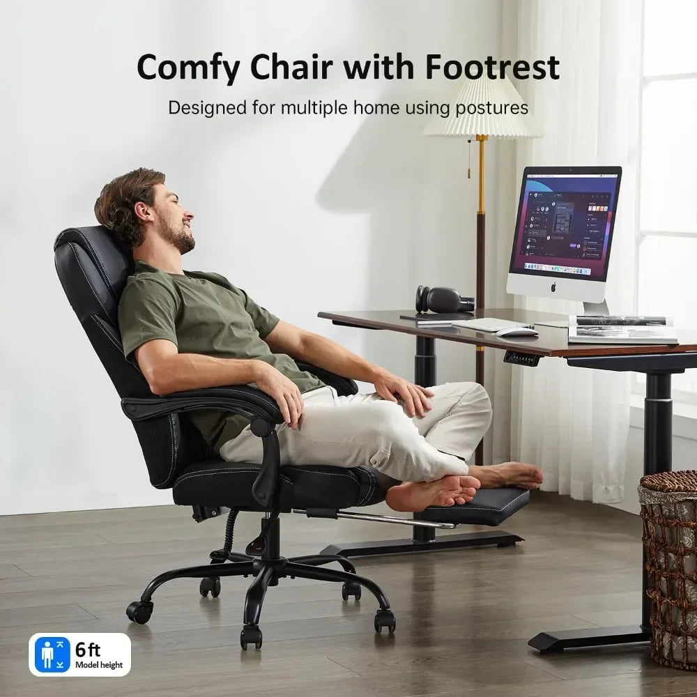 Big and Tall Office Chair with Foot Rest Ergonomic Home Office Desk Chairs Reclining High Back Leather Chair