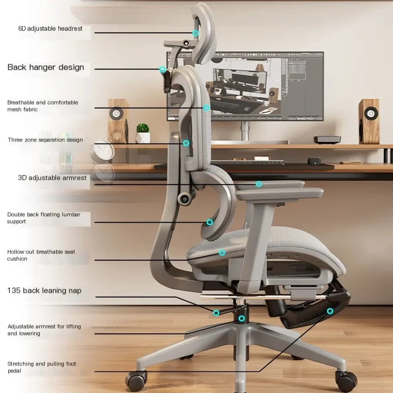 Ergonomic Chair Lumbar Support Computer Chair Home Comfort for Long Sitting Adjustable Bureaustoel Household